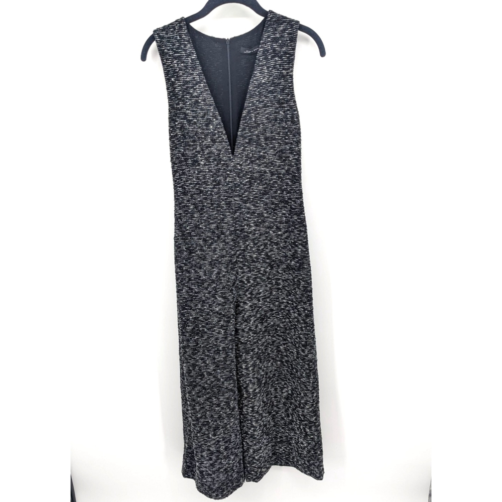 Zara Woman Jumpsuit Womens Small Black Gray Sleeveless Deep V-Neck Knit Pockets